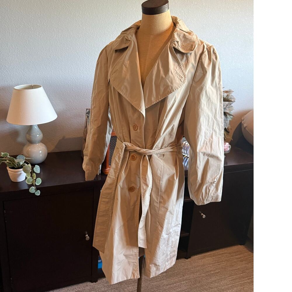 Y2K Banana Republic Trench Coat Duster Jacket Light Tan / Gray Women XL Rain